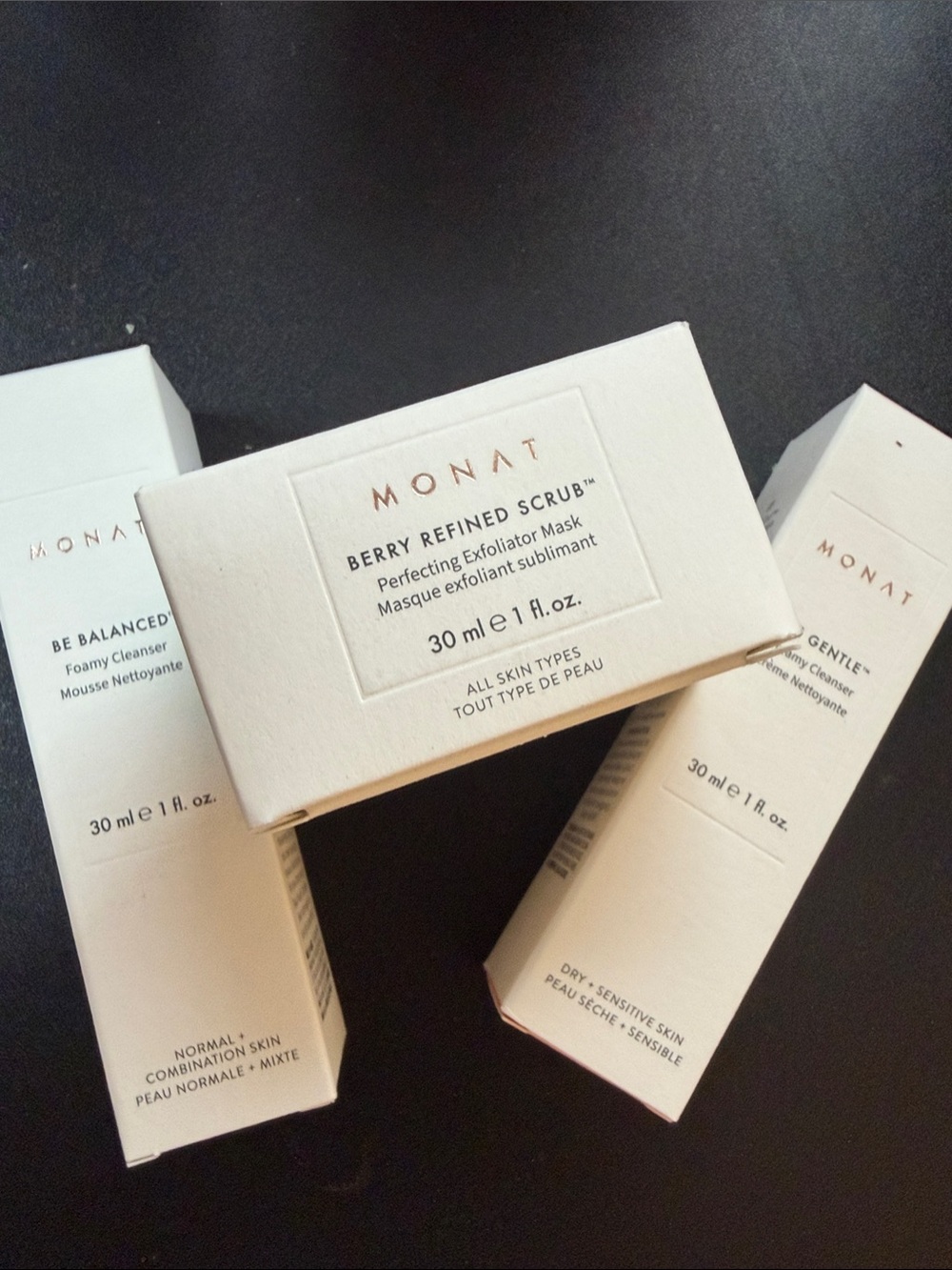 MONAT Travel Size Skincare Bundle Berry Refined Scrub Be Balanced Be Gentle Kits